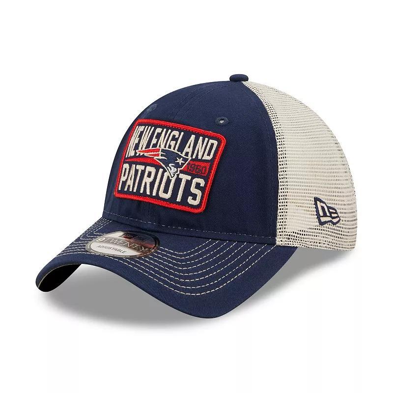 Mens New Era /Natural New England Patriots Devoted Trucker 9TWENTY Snapback Hat, Blue Product Image