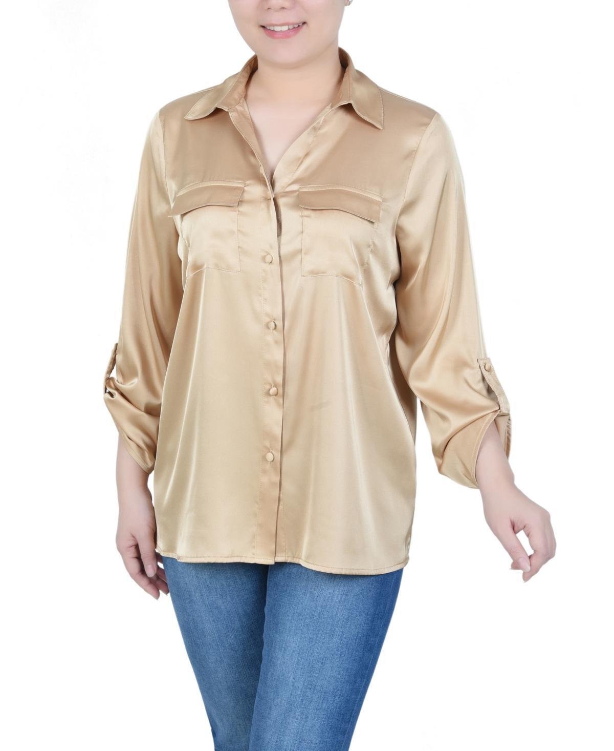 Ny Collection Petite 3/4 Sleeve Roll Tab Satin Blouse Product Image