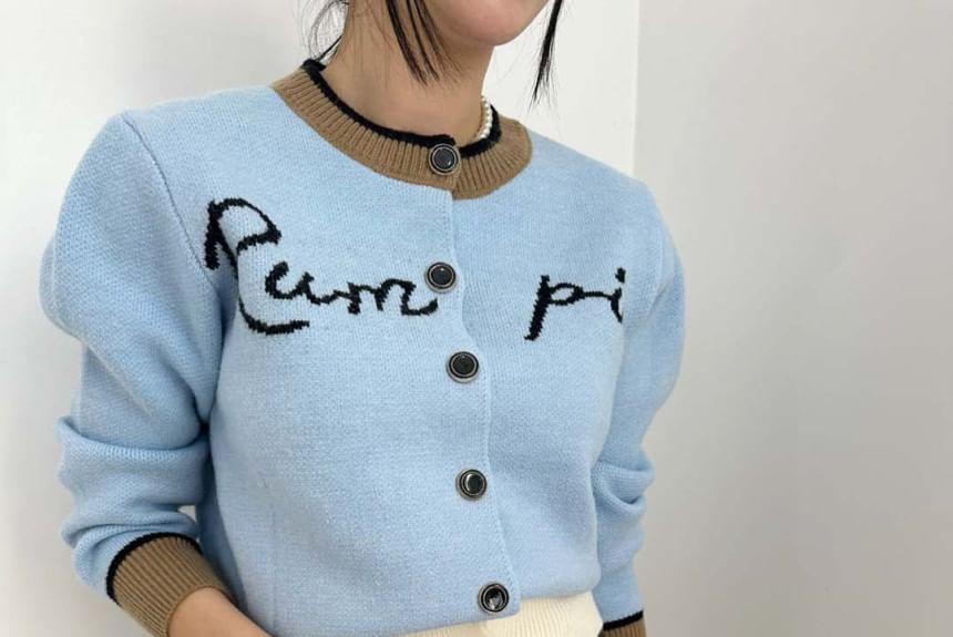 Crewneck Lettering Button-Up Cardigan Product Image