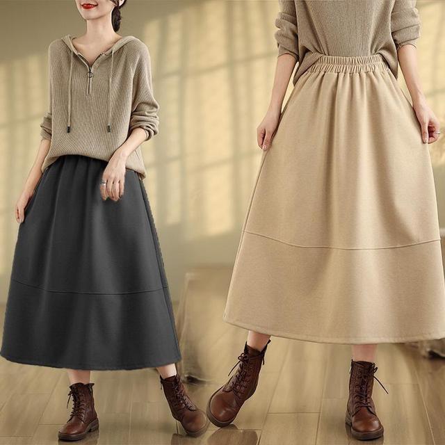 High Rise Plain Midi A-Line Skirt Product Image