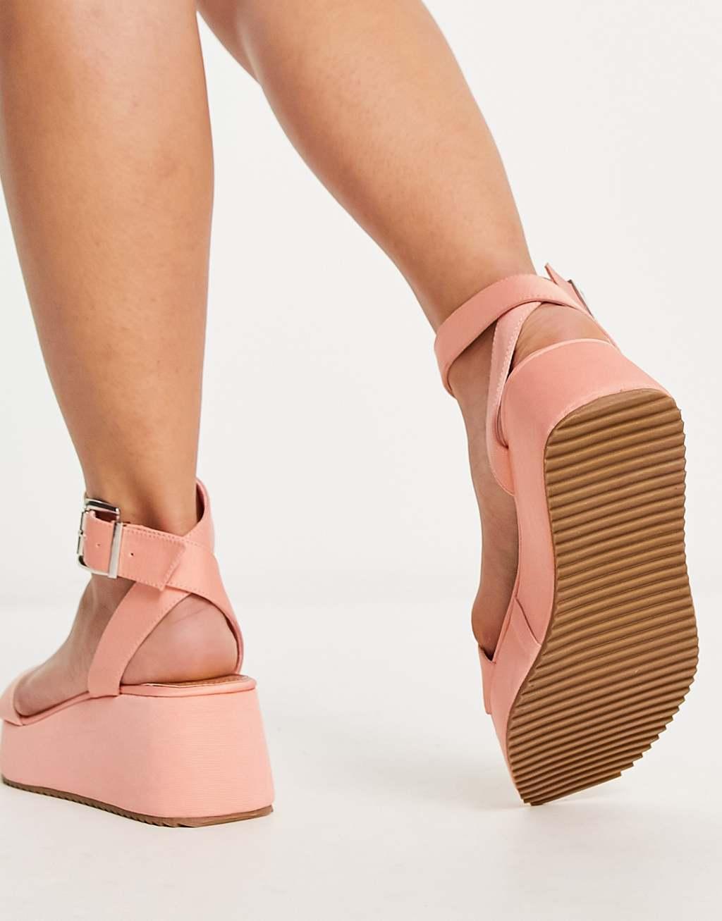 ASOS DESIGN Wide Fit Tati flatform sandals in peach Product Image