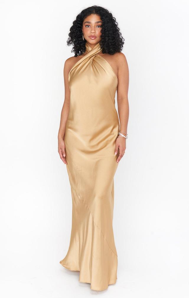 Jasmine Halter Maxi Dress ~ True Gold Luxe Satin Product Image