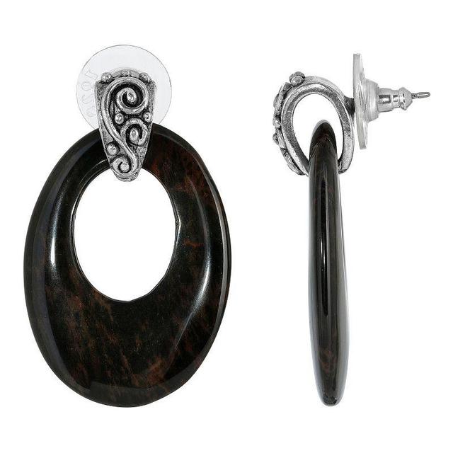 1928 Pewter Stone Oval Doorknocker Drop Earrings, Womens, Brown Product Image