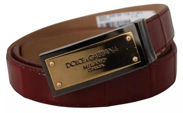 Brown Leather Gold Engraved Metal Buckle Belt Product Image