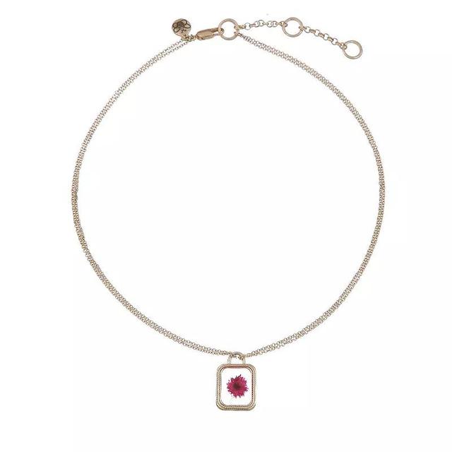 Bella Uno Worn Gold Pink Pressed Flower Padlock Double Chain Necklace, Womens, Size: 18+3, Gold Tone Product Image