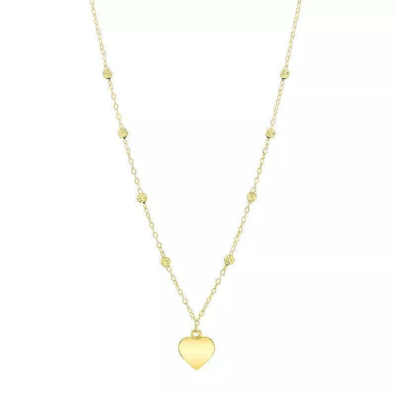 Divine Gold 14k Gold Polished Heart Beaded Necklace, Womens Yellow Product Image