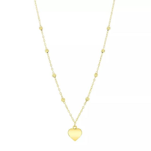 Divine Gold 14k Gold Polished Heart Beaded Necklace, Womens Yellow Product Image