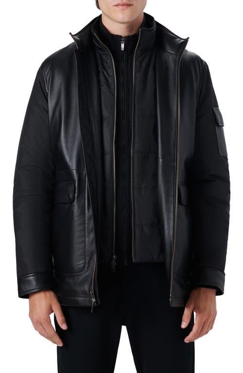 Bugatchi Full Zip Leather Bomber Jacket with Removable Bib Product Image
