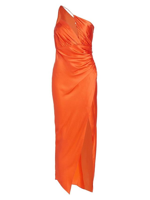 Womens Gathered Asymmetric Silk Dress Product Image