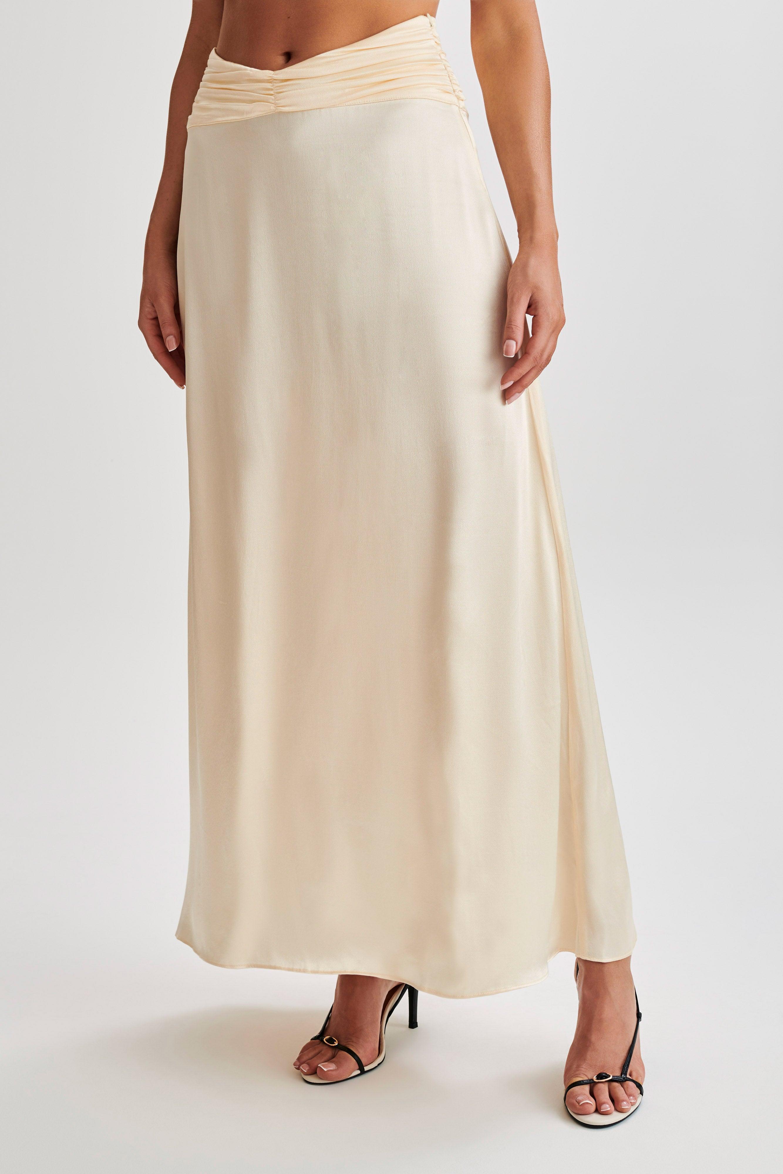 Clara Satin Ruched Maxi Skirt - Buttercream Product Image