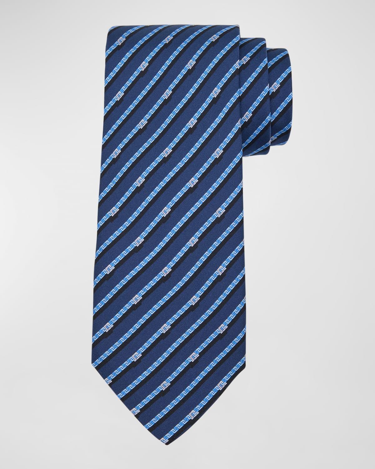 FERRAGAMO Men's Venere Gancini Stripe Silk Tie In Navy Product Image