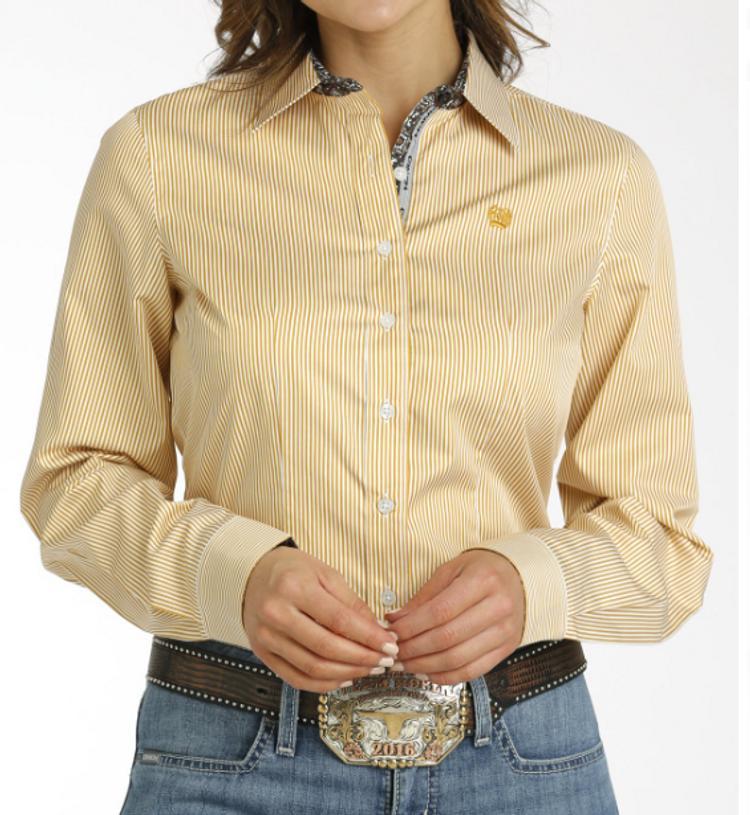 Cinch® Ladies' L/S Gold/White Striped Button Shirt Product Image