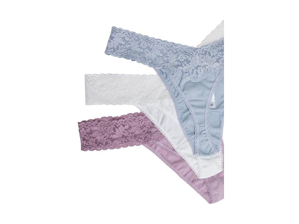 Hanky Panky Supima(r) Cotton Original Rise Thong 3 Pack (Water Lily/Dove Grey/White) Women's Underwear Product Image