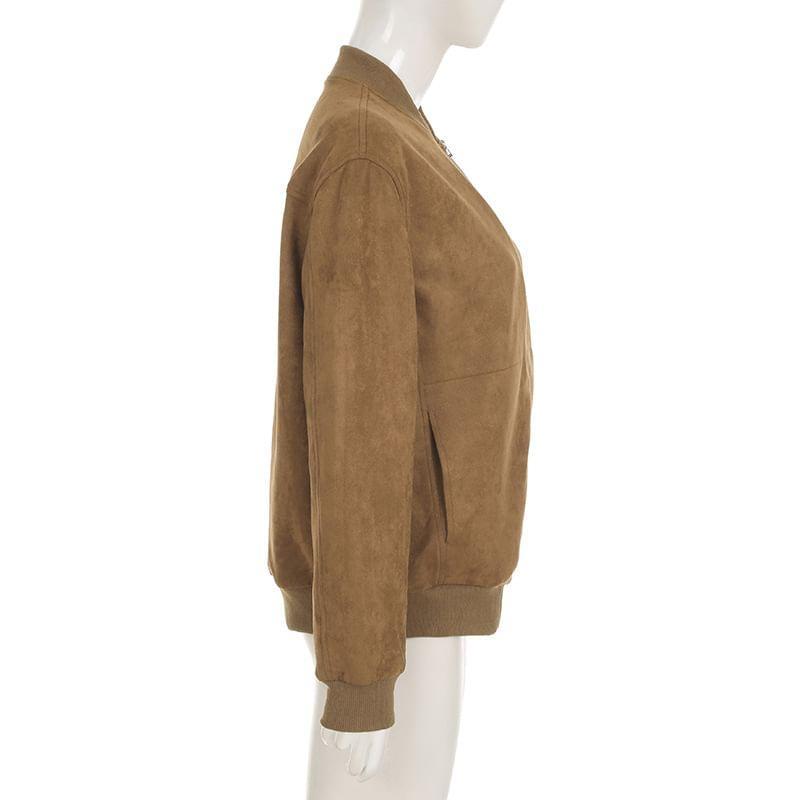 Faux Suede Zip-Up Jacket Product Image