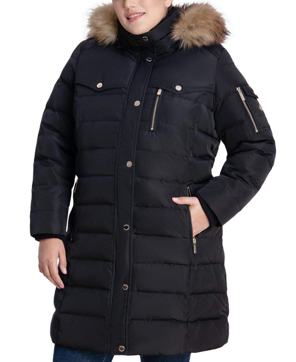 Michael Michael Kors Womens Plus Size Faux-Fur-Trim Hooded Puffer Coat, Created for Macys Product Image