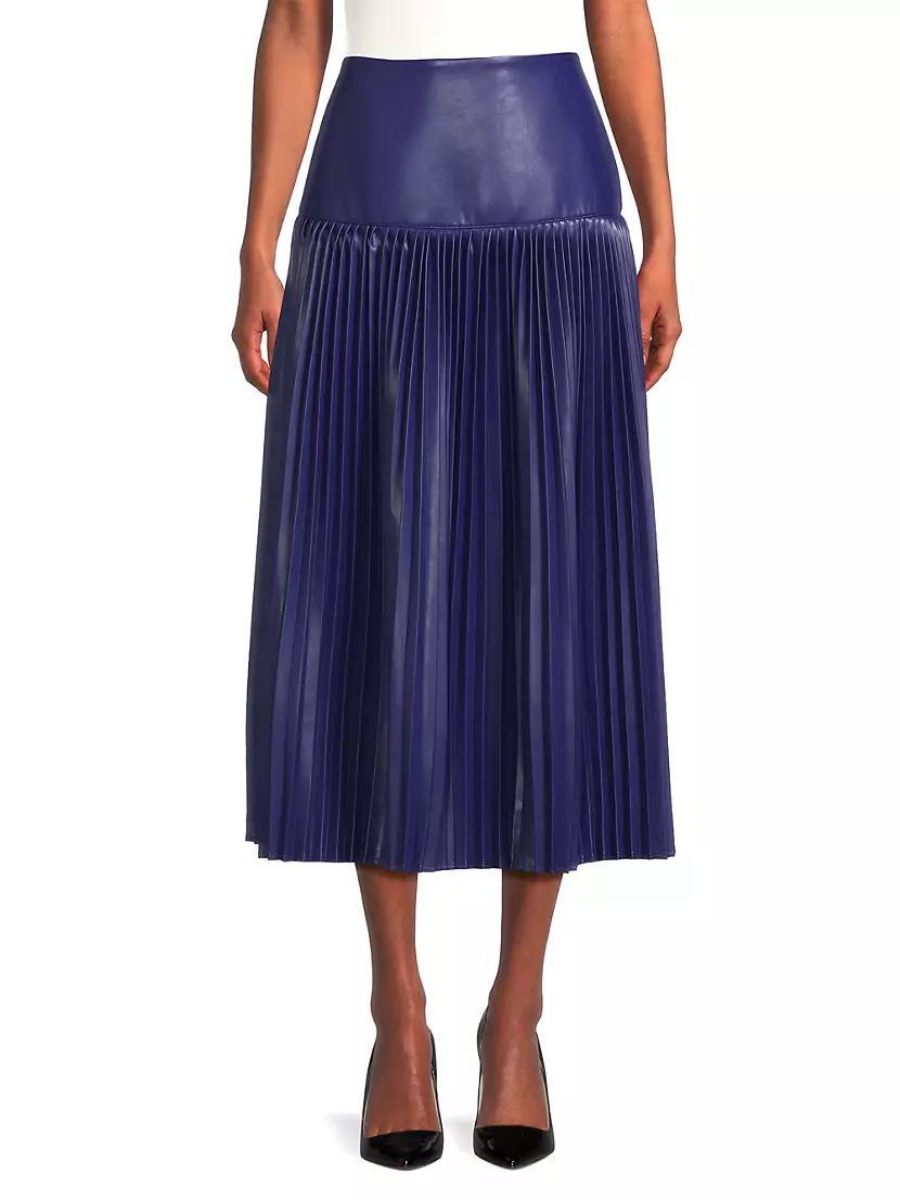 Faux-Leather Pleated Midi-Skirt Product Image