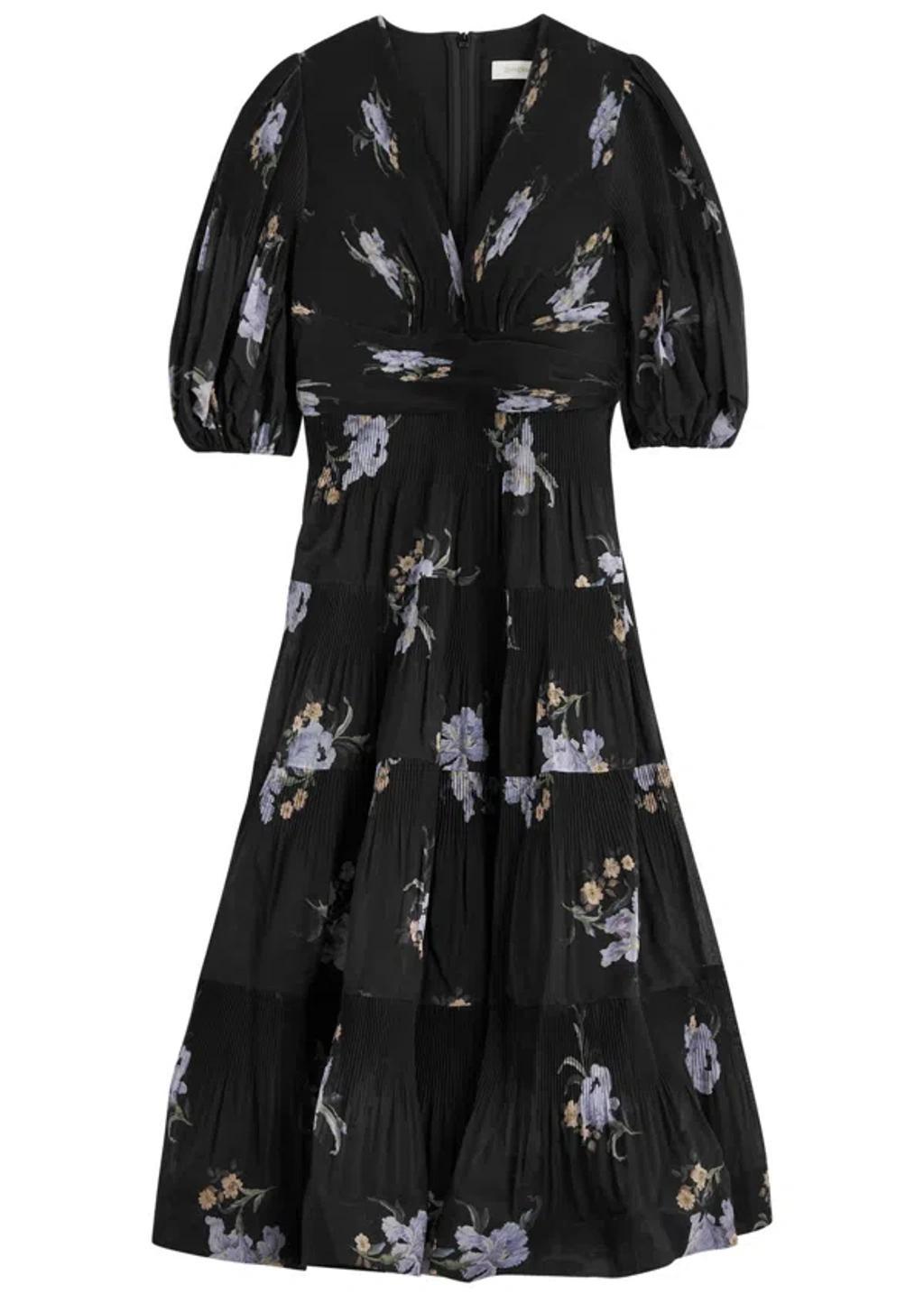 ZIMMERMANN Floral-print Pleated Organza Midi Dress In Multi Floral Product Image