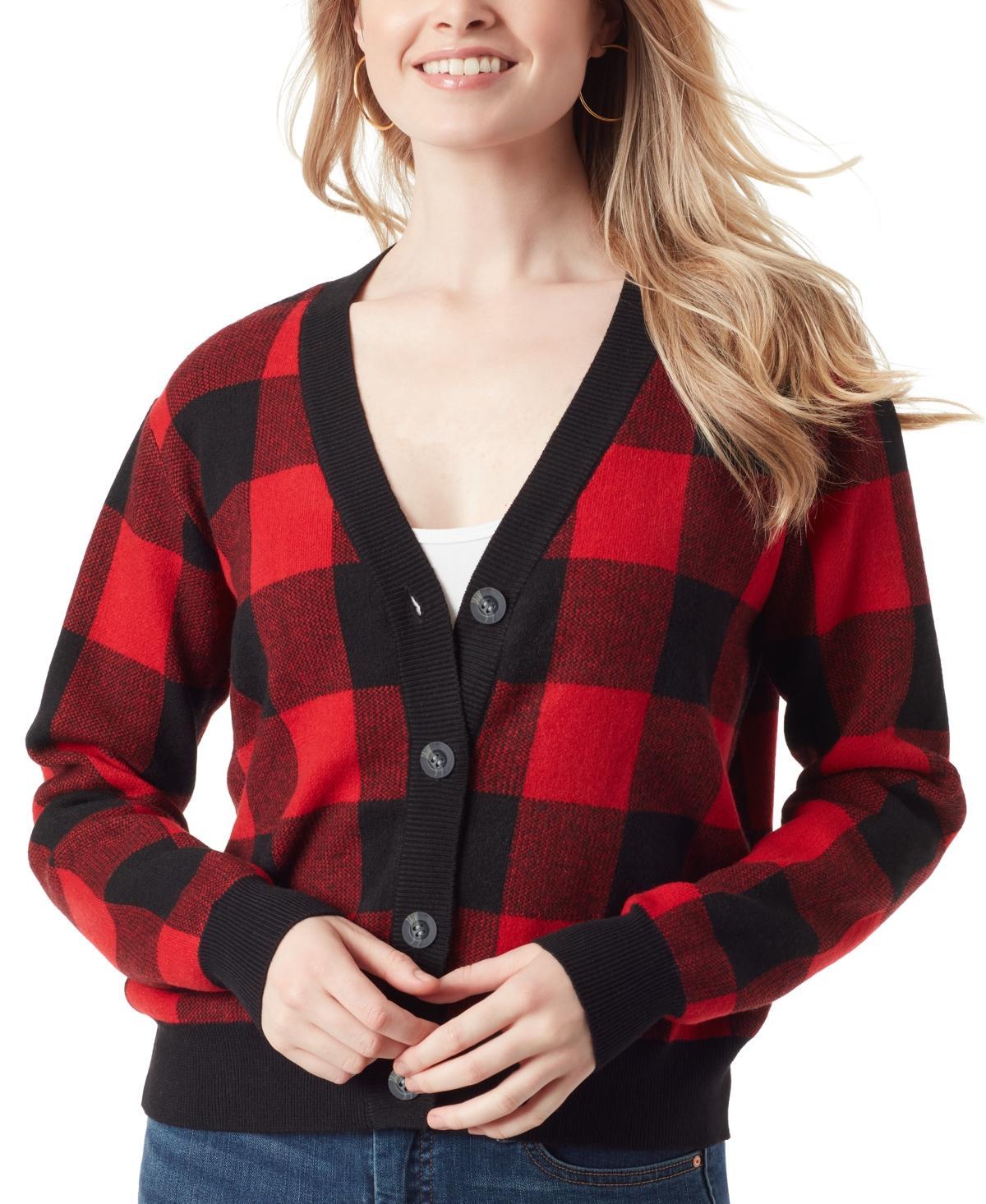 Jessica Simpson Womens Buffalo Plaid Jacquard Button-Front Cardigan Sweater Product Image