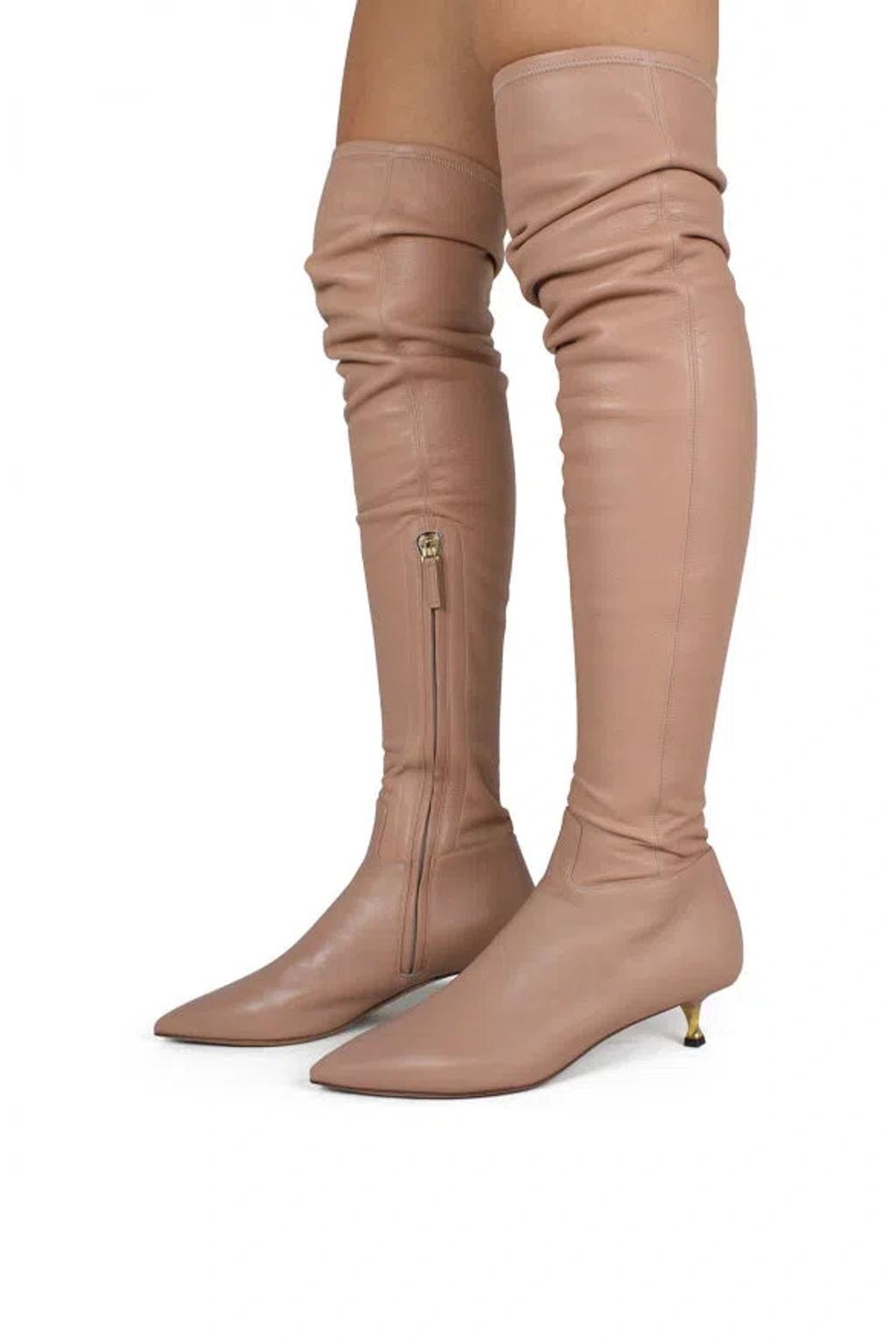 Twisted Heel Over-the-knee Boots In Pink Product Image