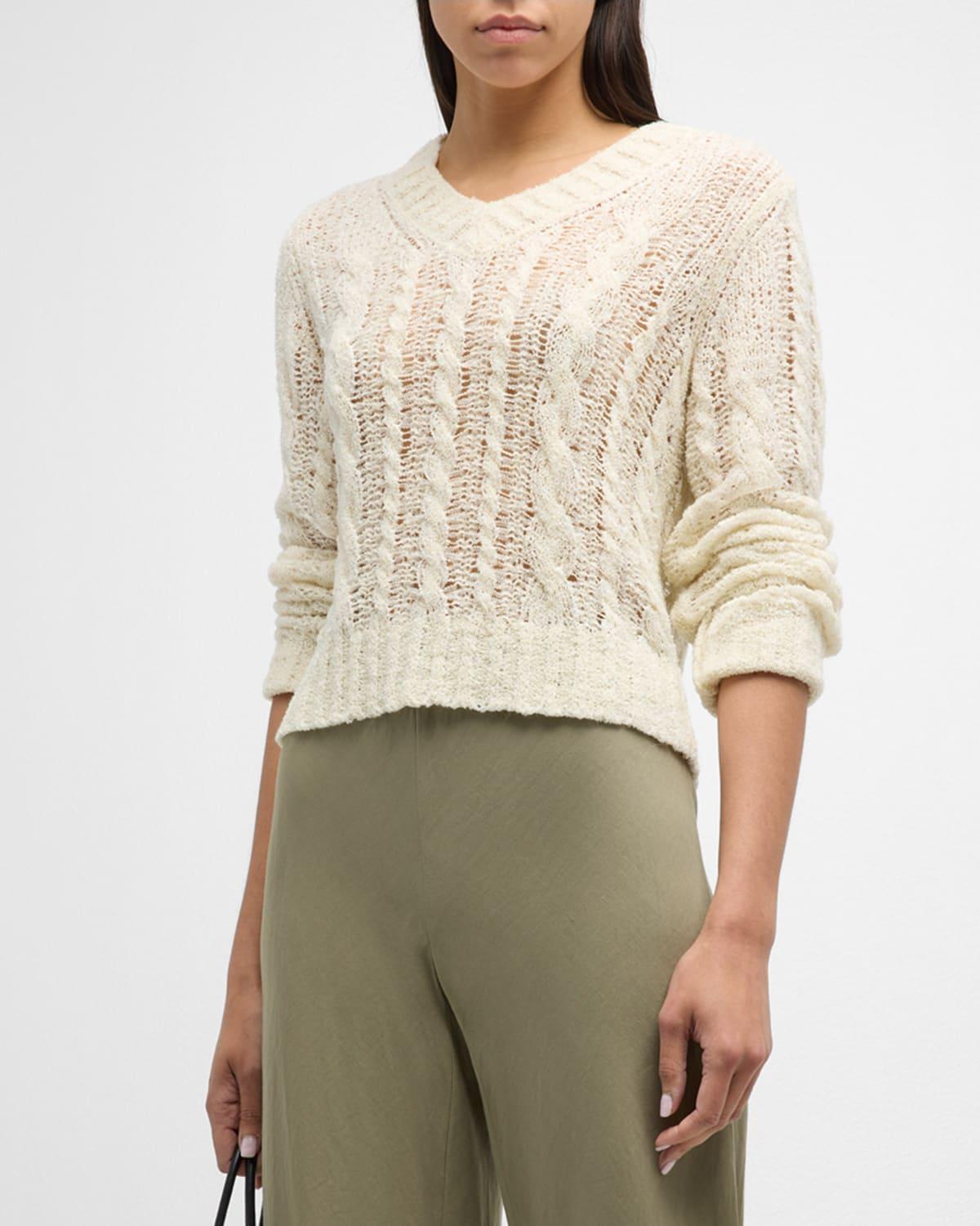 Textured Wool-Blend Cable-Knit V-Neck Sweater product image