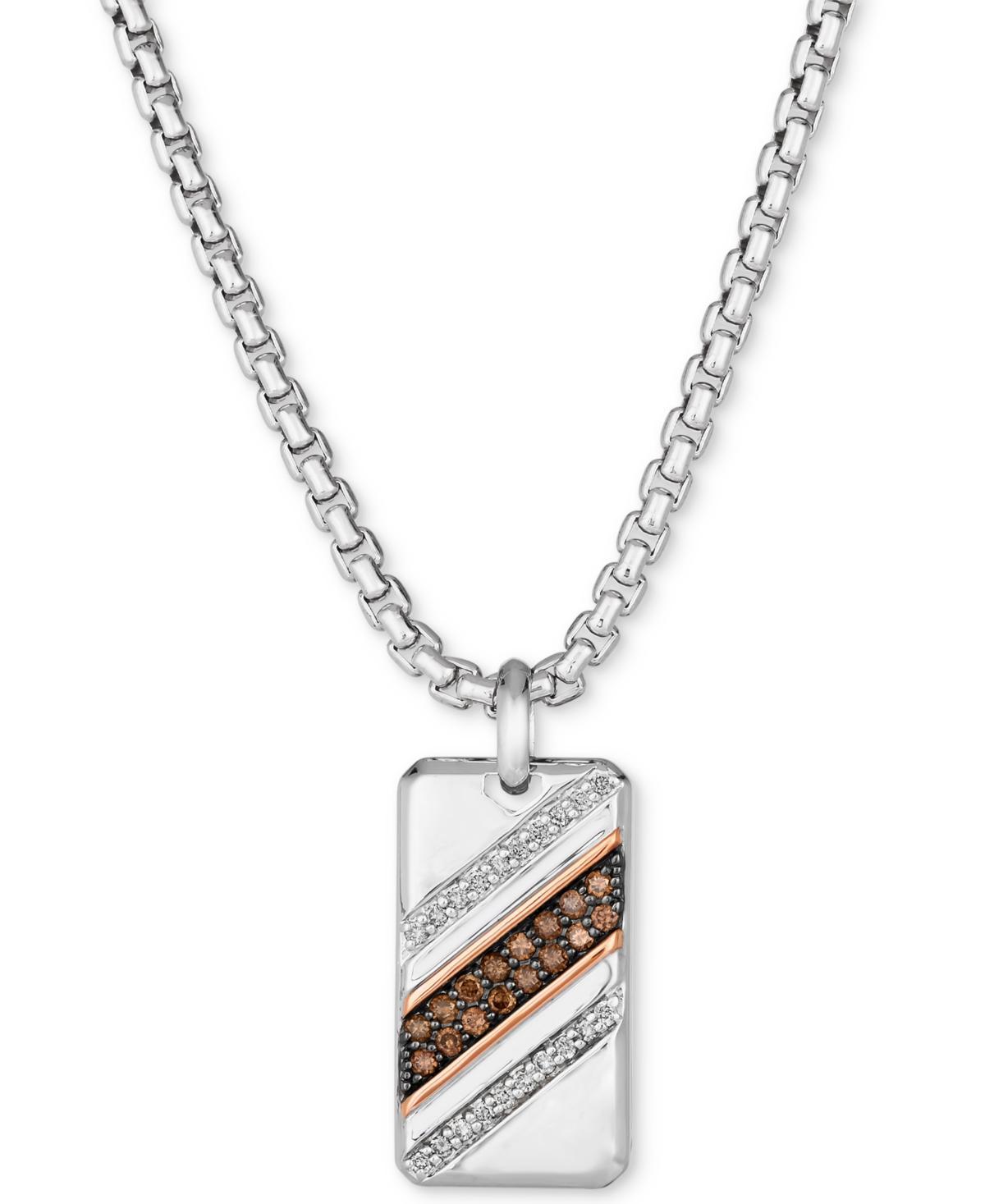 Le Vian Mens Chocolate Diamond (1/4 ct. t.w.) & Nude Diamond (1/6 ct. t.w.) Dog Tag 22 Pendant Necklace in Sterling & 14k Rose Gold-Plate - S Product Image