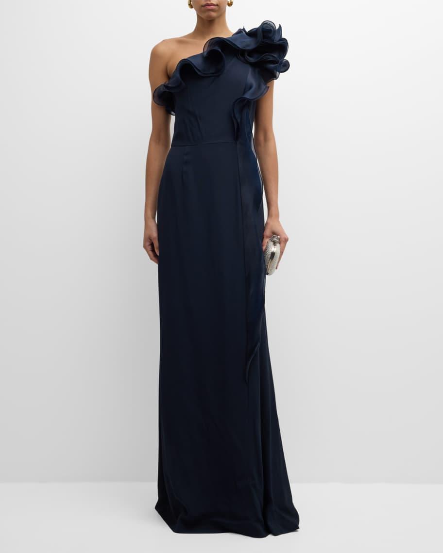 One-Shoulder Ruffle Column Gown Product Image