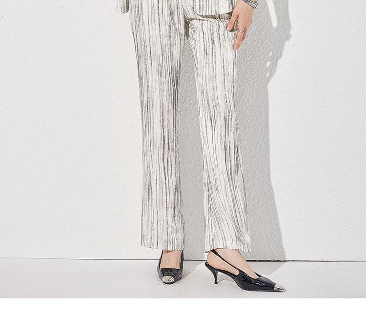 Notch Lapel Striped Single Breasted Blazer / High Waist Flared Slacks / Set Product Image