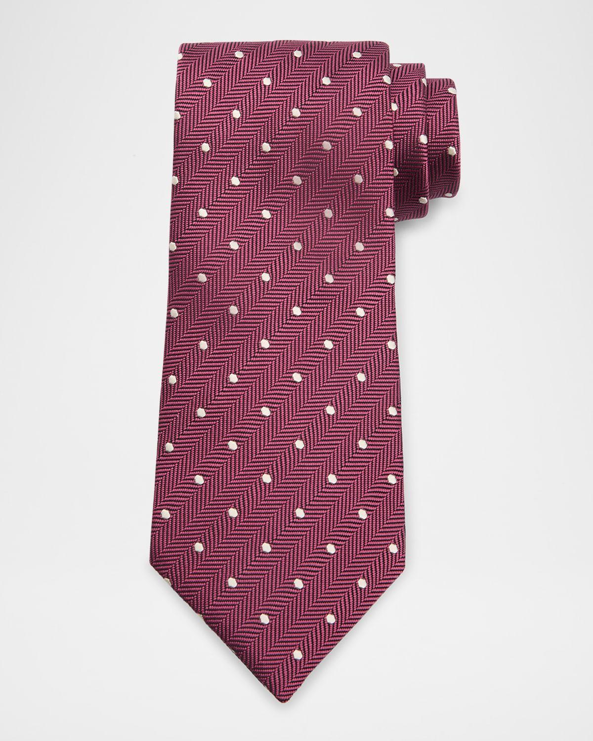 Men's Polka Dot Herringbone Silk Tie Product Image