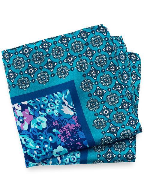 Medallion Silk Pocket Square - Teal/blue Product Image