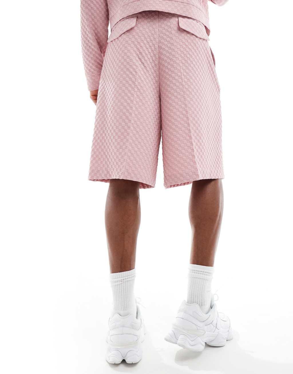 ASOS DESIGN smart wide shorts in pink checkerboard - part of a set Product Image