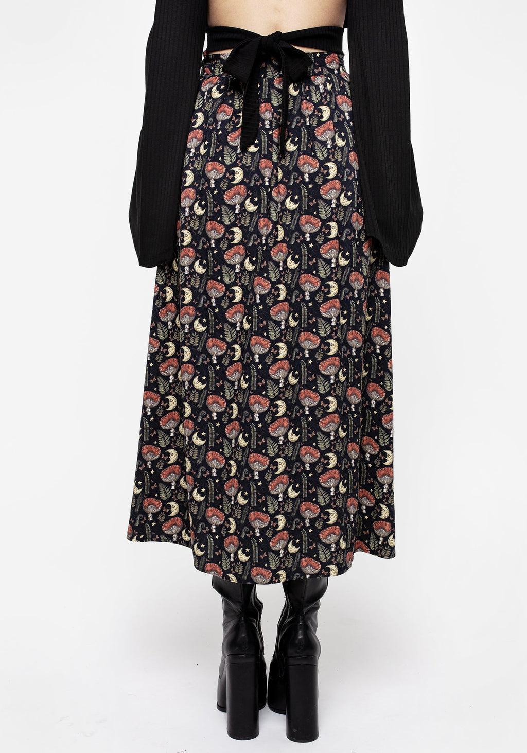 Dreamfast Mushroom Moon Print Button Up Midaxi Skirt Product Image