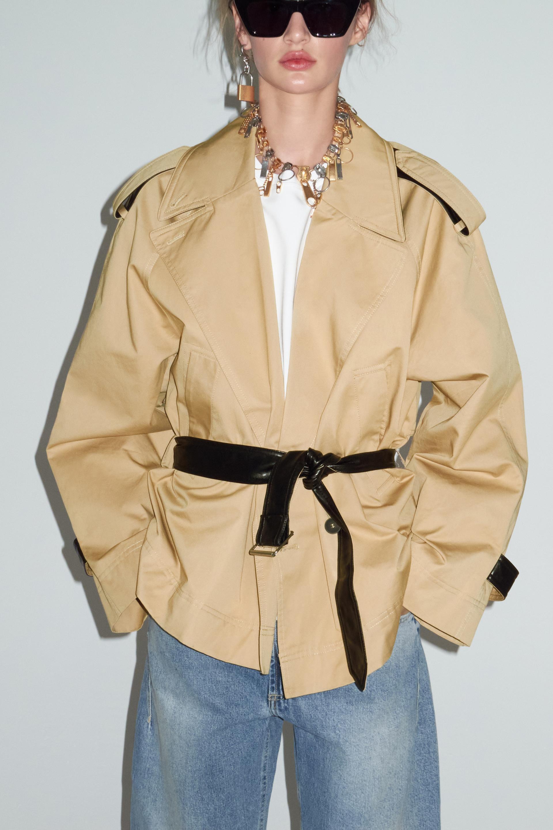 CROPPED CONTRASTING TRENCH COAT Product Image