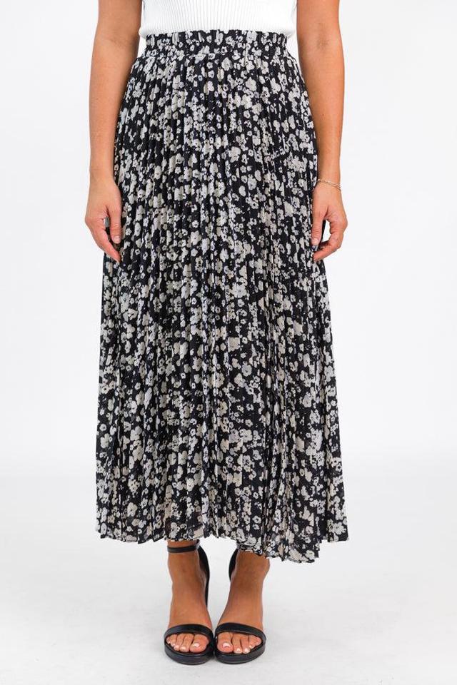 Pleats and Thank You Black Floral Maxi Skirt Product Image