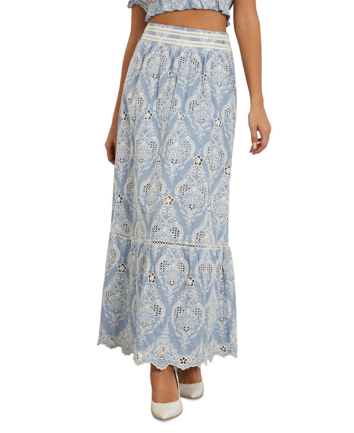 Guess Womens Frida Pointelle Embroidered Pull-On Maxi Skirt Product Image