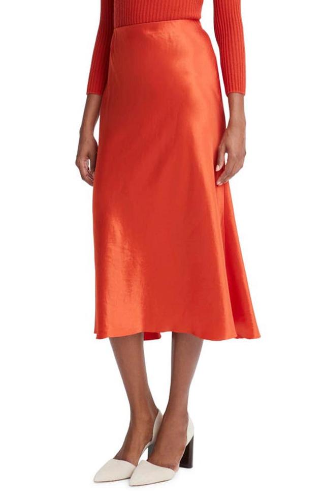 VINCE Bias Satin Midi Skirt In Orange Product Image