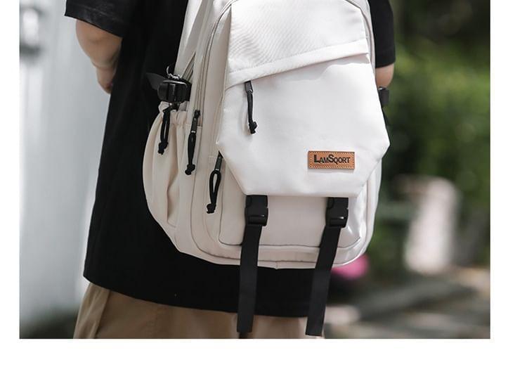 Lettering Applique Buckled Nylon Backpack Product Image