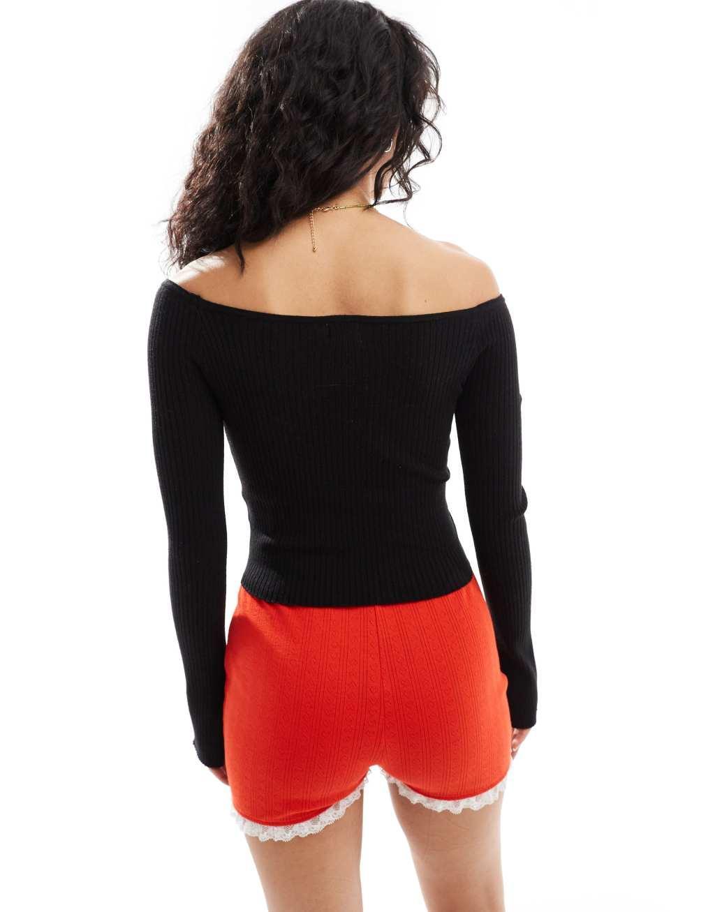  Cotton On everfine curve hem off shoulder lightweight sweater in black Product Image