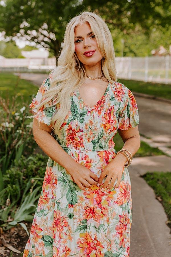 Sunny Sangria Floral Midi Dress in Mint Curves Product Image