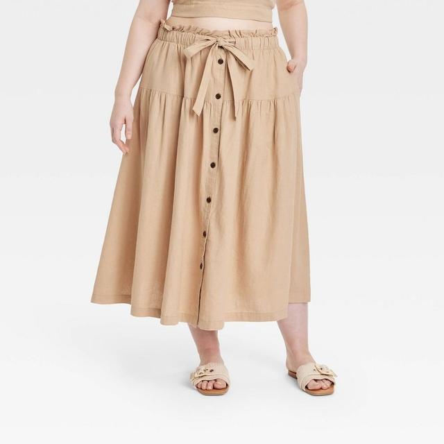 Womens Tie Waist Midi Skirt - Universal Thread Tan 1X Product Image