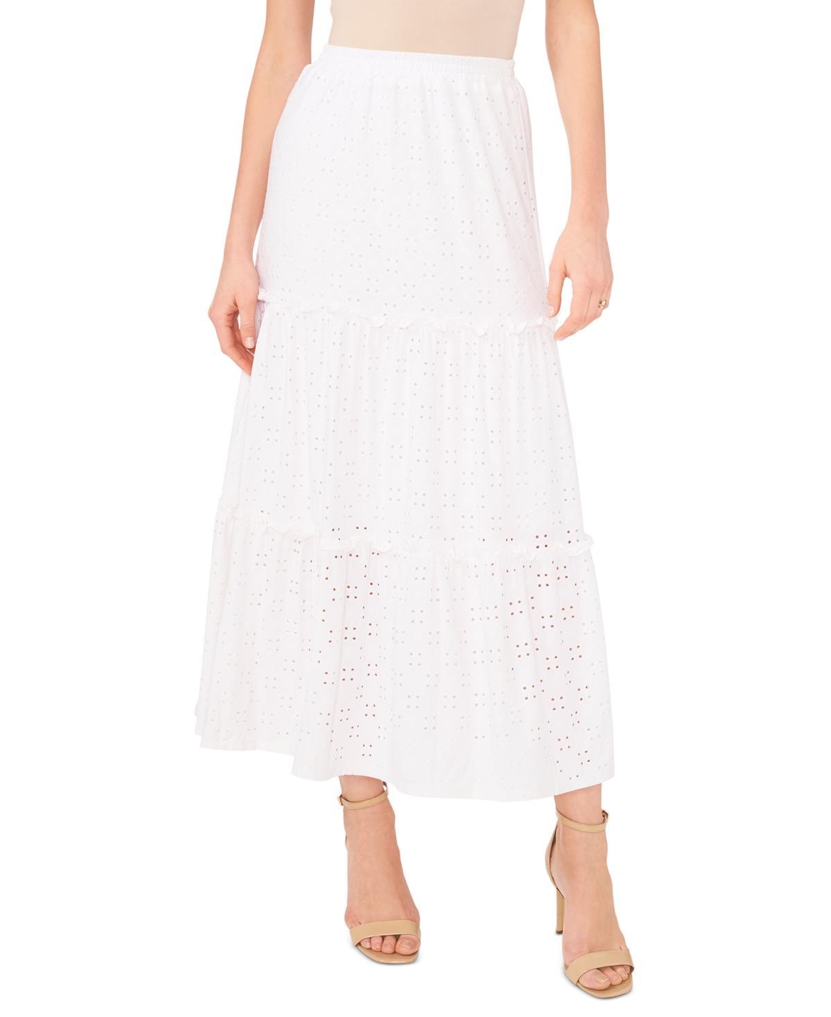 Women's Eyelet Tiered Pull-On Midi Knit Skirt Product Image