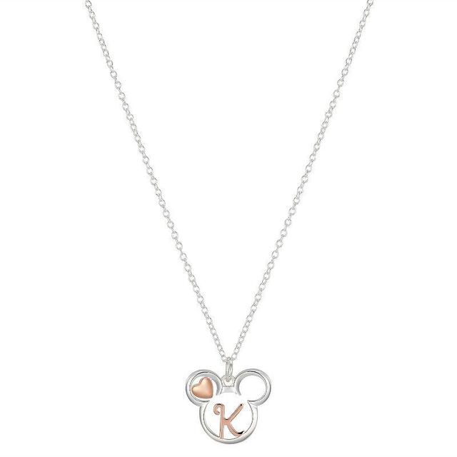 Disneys Mickey Mouse Two Tone 14k Rose Gold & Fine Silver Plated Mickey Letter Initial Heart Pendant Necklace, Womens Pink Product Image