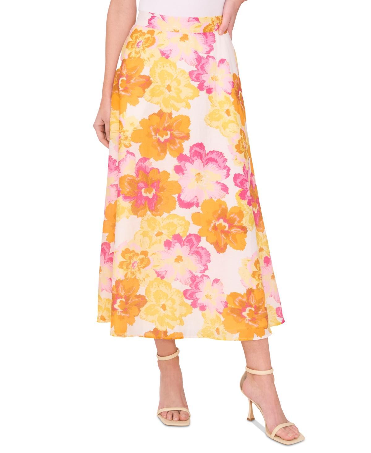 CeCe Womens Floral A-Line Midi Skirt Product Image