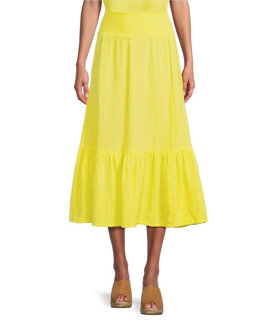 Bryn Walker Cotton Gauze A-Line Wide Waistband Ruffle Coordinating Midi Skirt Product Image