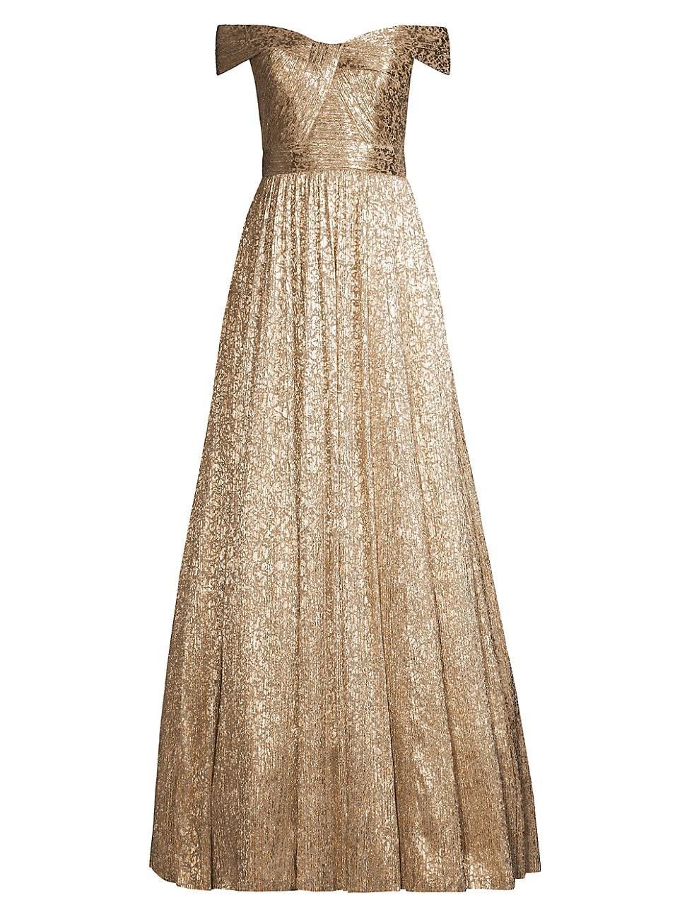 Womens Metallic Off-The-Shoulder Gown Product Image