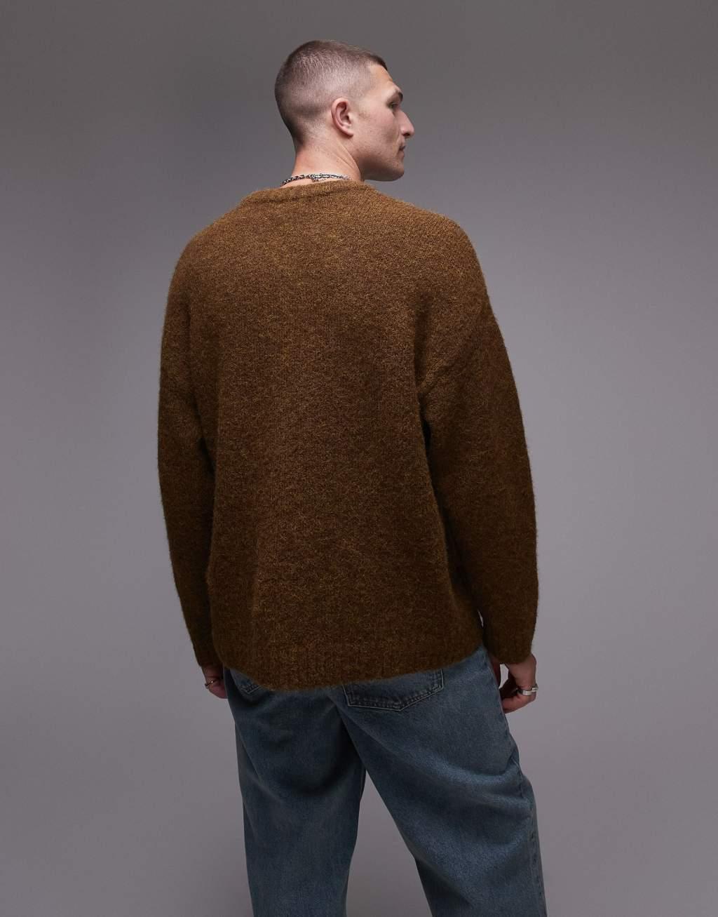 Topman relaxed fit sweater in brown Product Image