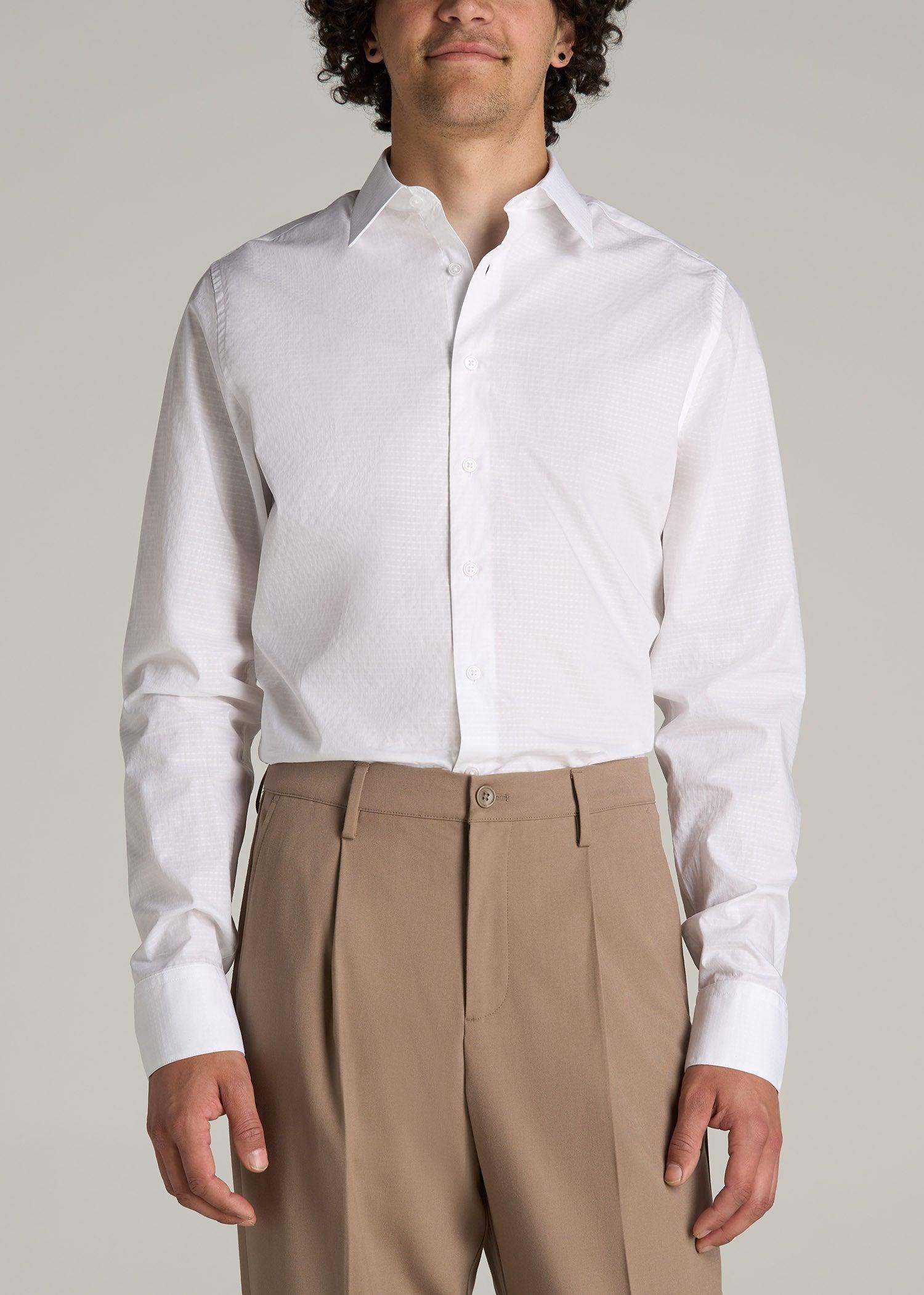 Premium Dress Shirt for Tall Men in White Dobby Male Product Image