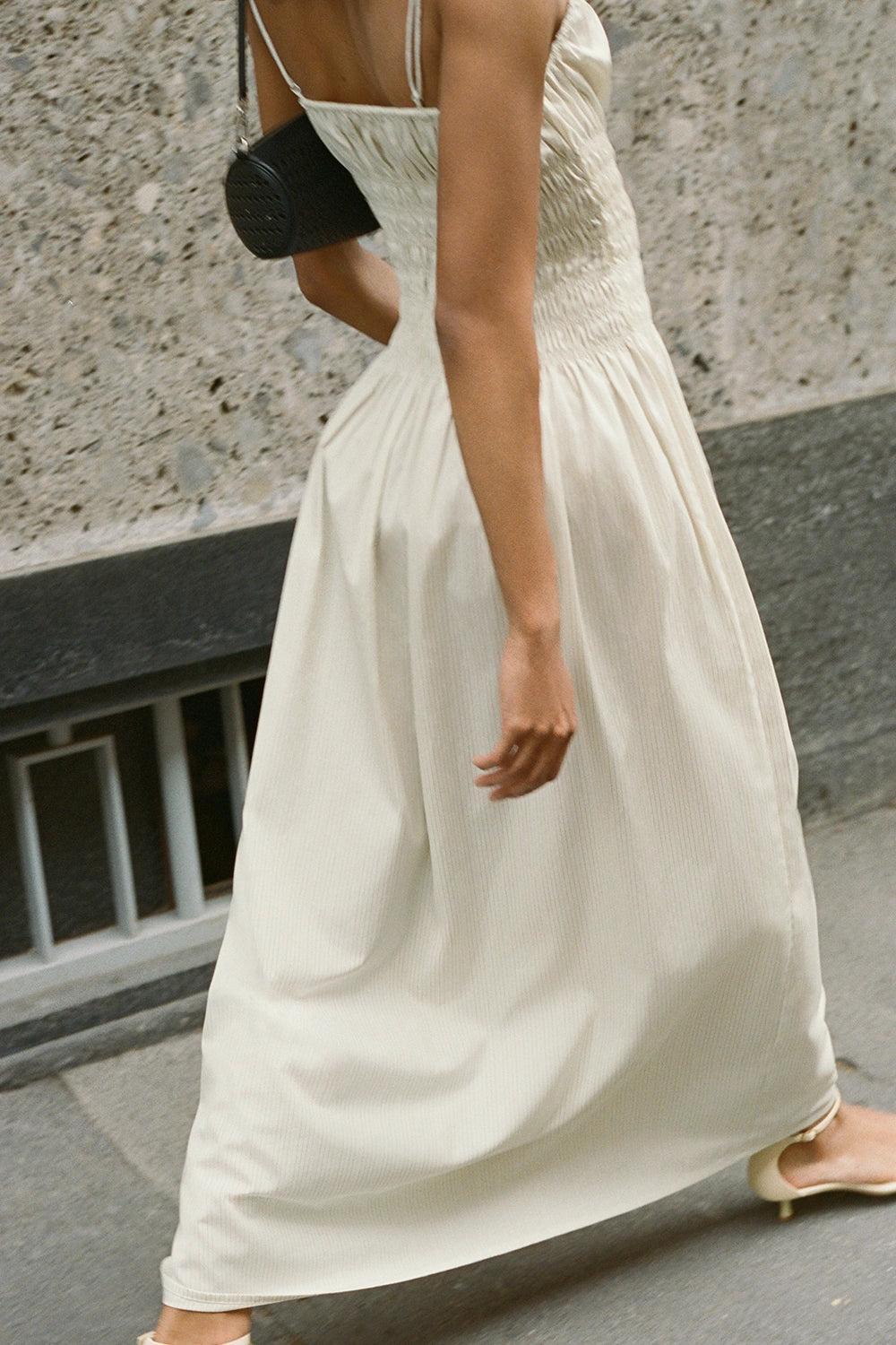 Aya String Maxi Dress Cream Pinstripe Product Image