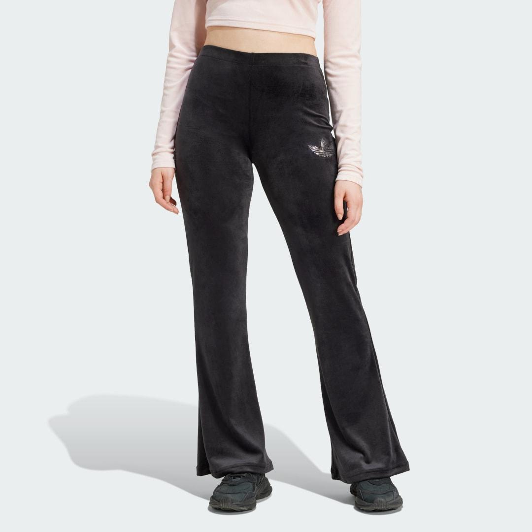 adidas Velvet Pants With Rhinestone Trefoil Black 2XS Womens Product Image