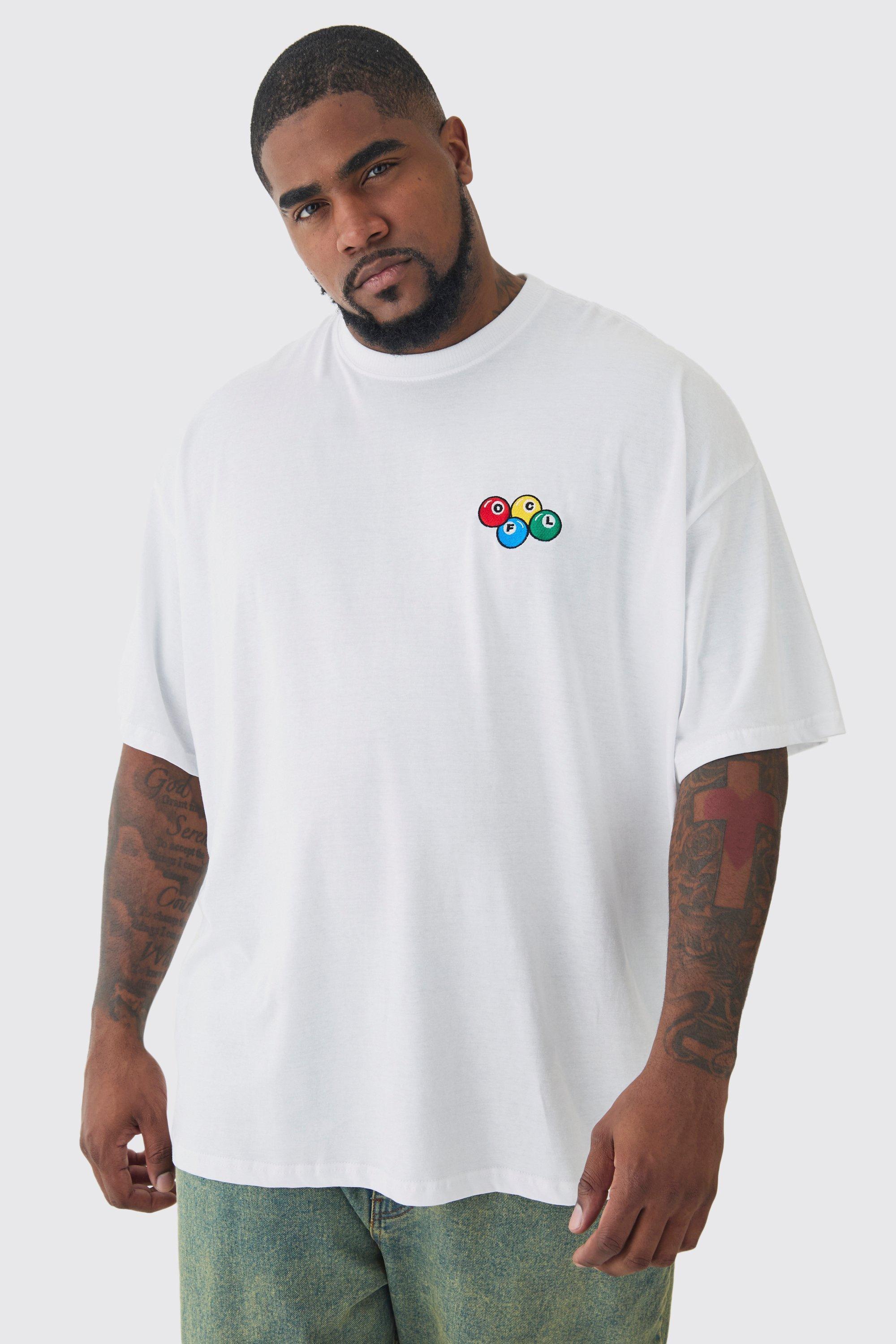 Plus Oversized Plus OFCL 8 Ball Embroidered T-shirt In White | boohooMAN USA Product Image