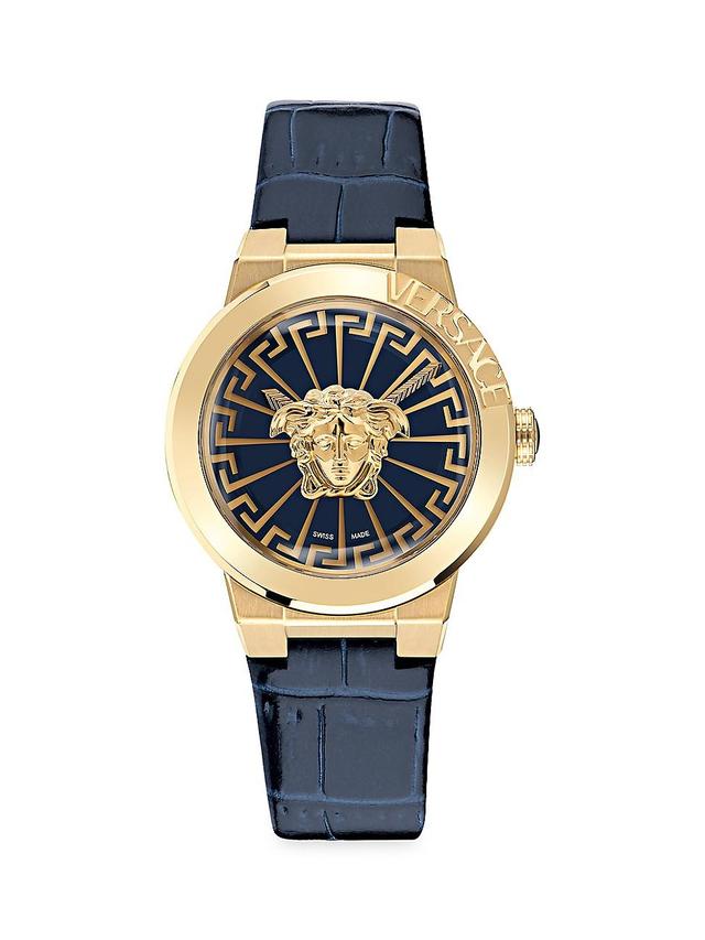 Womens Medusa Goldtone Stainless Steel & Leather Strap Watch Product Image